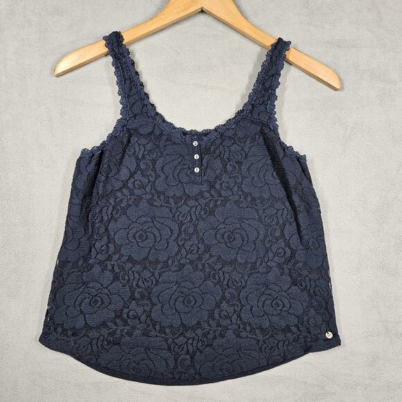 Abercrombie & Fitch Womens Tank Top Sz S Blue Sleeveless Lace Layered Floral Y2K - Picture 1 of 15